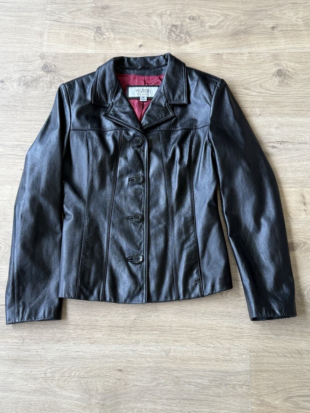 Wilson Leather Maxima Womens Black Jacket Size M Button Up & Front Pocket